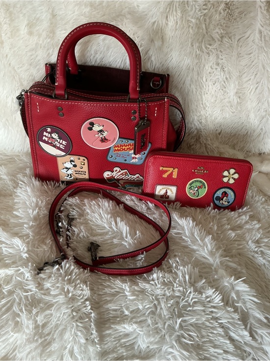 Coach Handbags - Coach Disney X Red Leather Minnie Mouse with Patches Rogue 25 with Wallet
